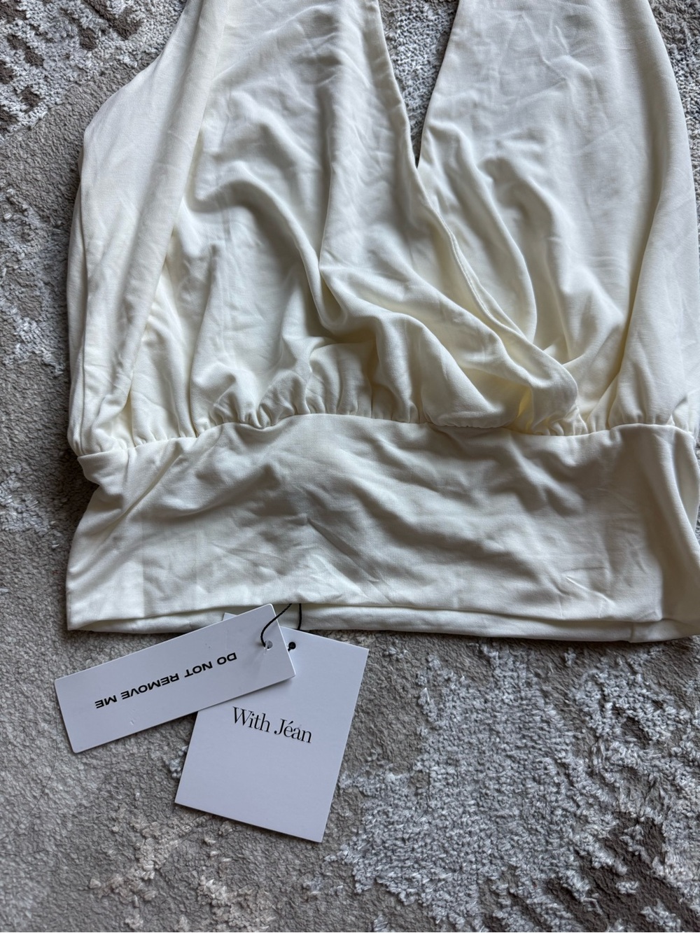 With Jean Cream Halter Surplice Wrap Tank NWT size S - Picture 3 of 6